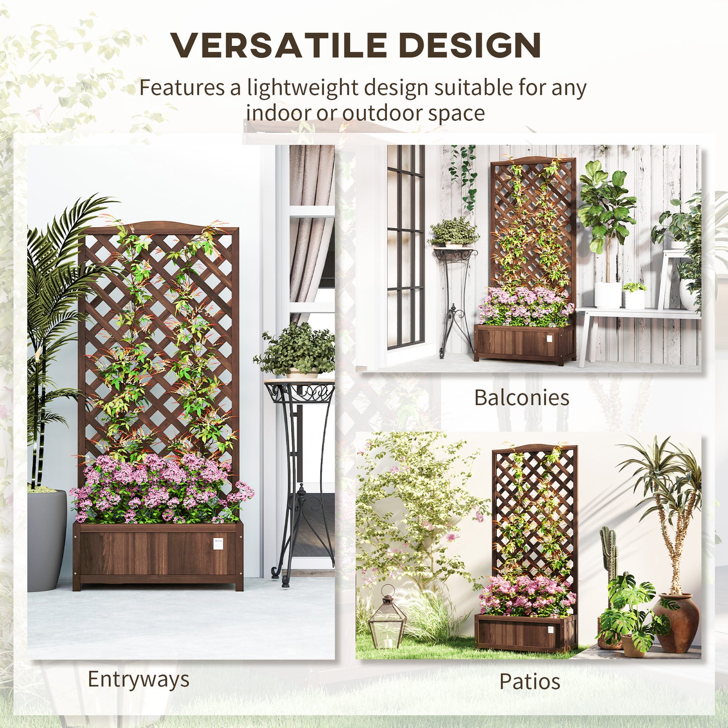 Outsunny Wooden Planter With Trellis Freestanding Raised Bed Planter For Climbing Plants 76x36x170 Cm Dark Brown