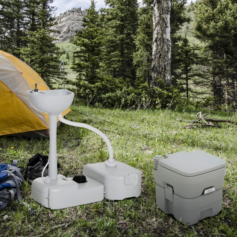 Outsunny Portable Toilet and Camping Sink Set for Outdoor Events, Wastewater Recycled - ALL4U RETAILER LTD