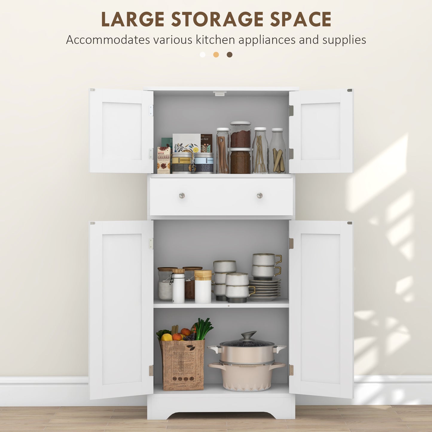 HOMCOM Modern White Kitchen Storage Cabinet with Adjustable Shelves and Drawer - ALL4U RETAILER LTD