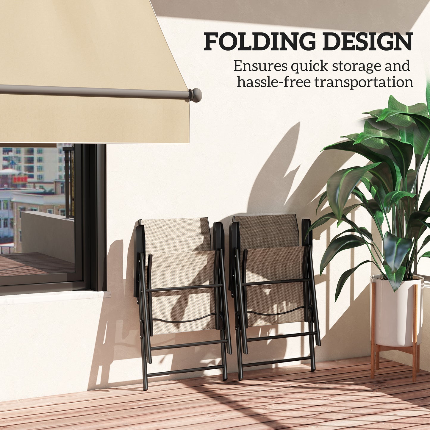 Outsunny Set of Two Folding Outdoor Chairs Brown Black for Garden Patio with Breathable Mesh Seats