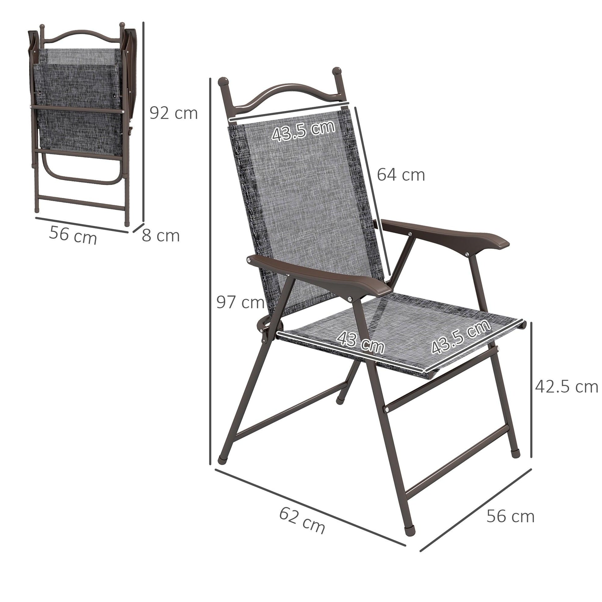 Outsunny 2 Pieces Folding Patio Camping Chairs Set, Sports Chairs for Adults with Armrest, Mesh Fabric Seat for Lawn - ALL4U RETAILER LTD