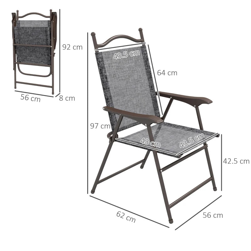 Outsunny Grey Folding Garden Chairs Set of 2 with Fabric Mesh Seats - Portable Outdoor Seating - ALL4U RETAILER LTD