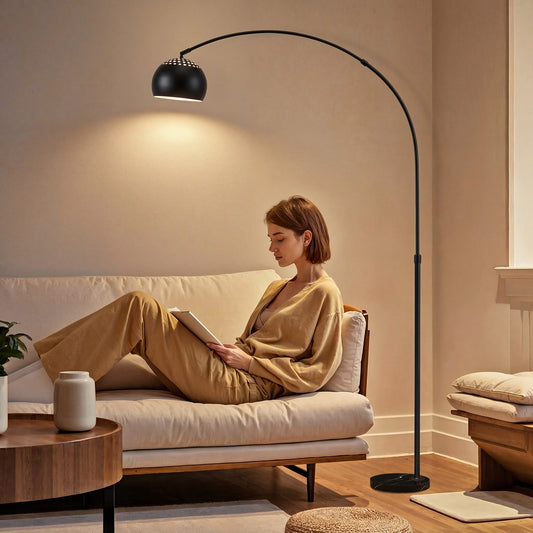 HOMCOM Arc Floor Lamp With Faux Black Marble Base Modern Adjustable Standing Lamp For Living Room