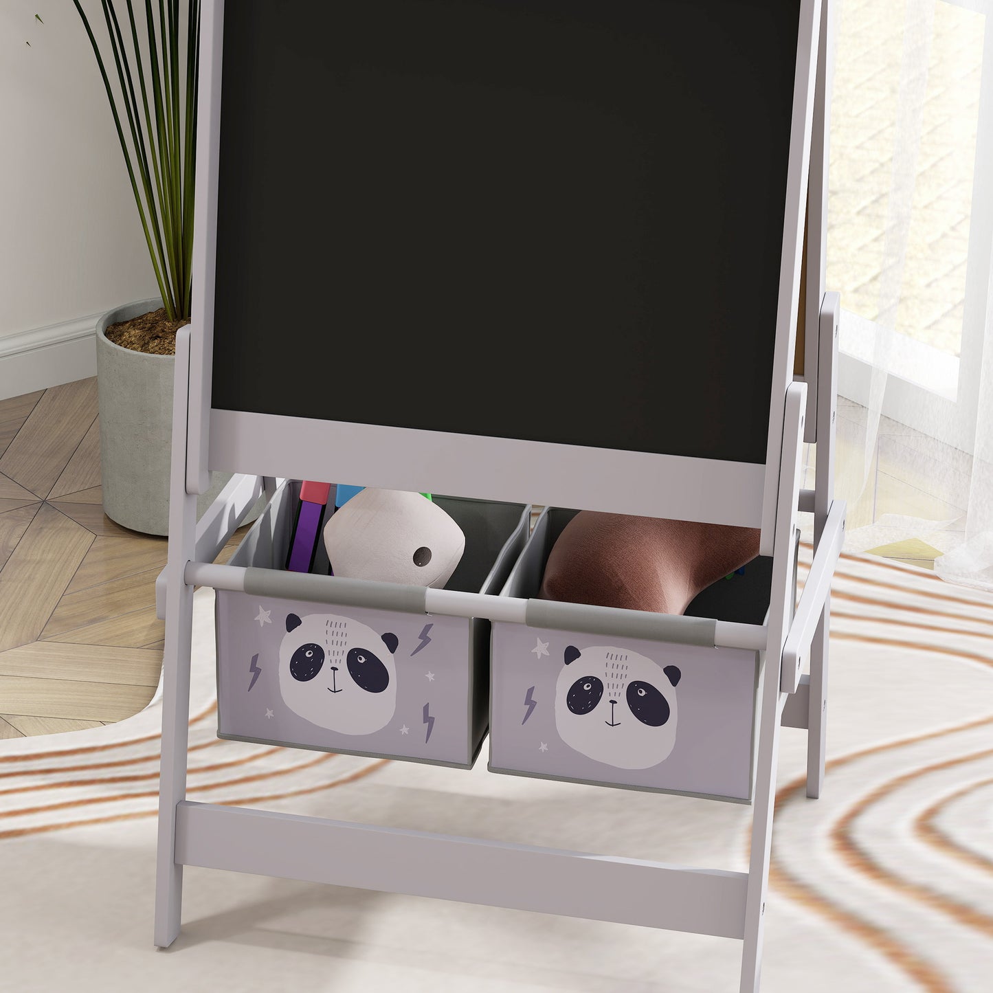 AIYAPLAY 3 In 1 Kids Easel With Paper Roll And Storage Blackboard Whiteboard Art Easel For Creative Play Grey