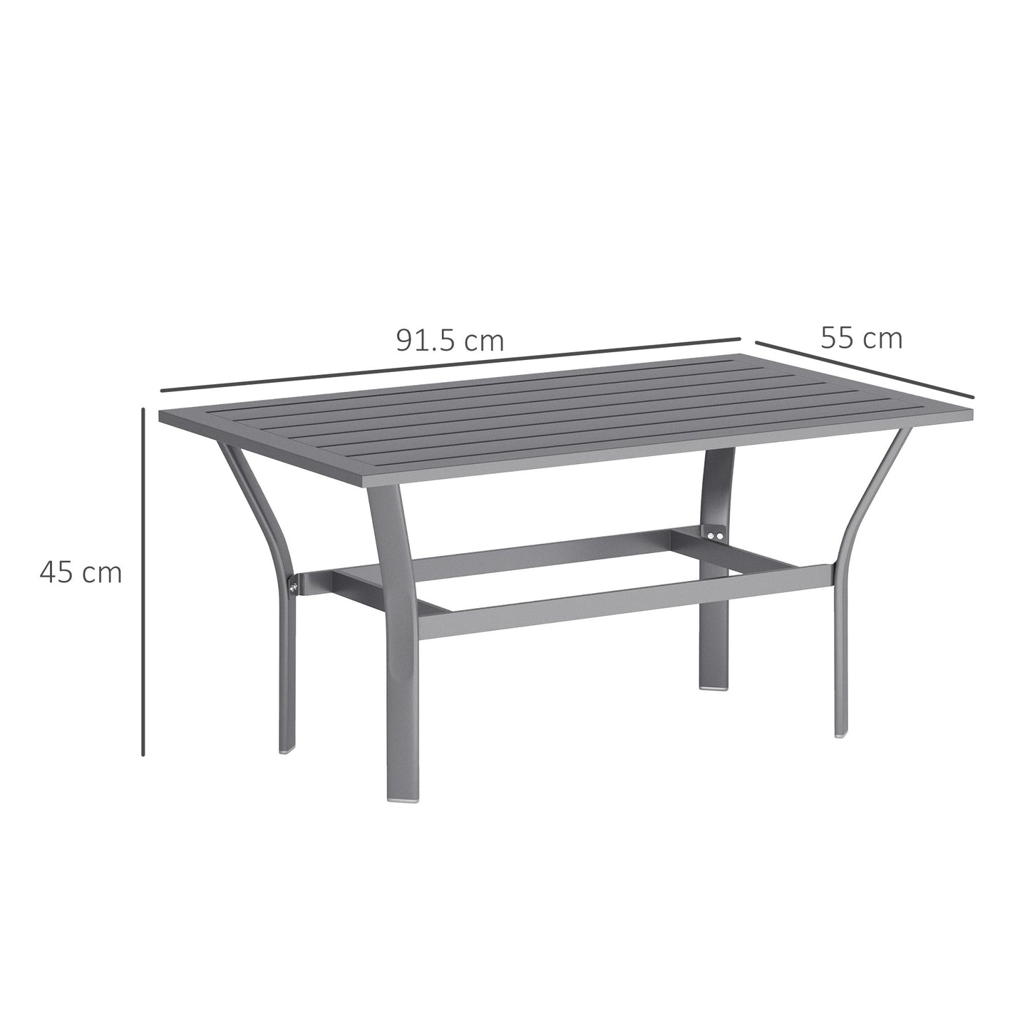 Outsunny Metal Garden Coffee Table Rectangular Outdoor Side Table With Slatted Tabletop 91.5 x 55 x 45 cm Dark Grey