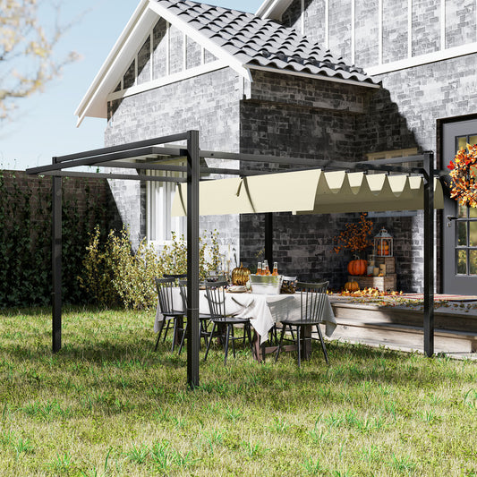 Outsunny 3m by 4m Aluminium Pergola With Retractable Roof For Sun And Shade Grey And Khaki