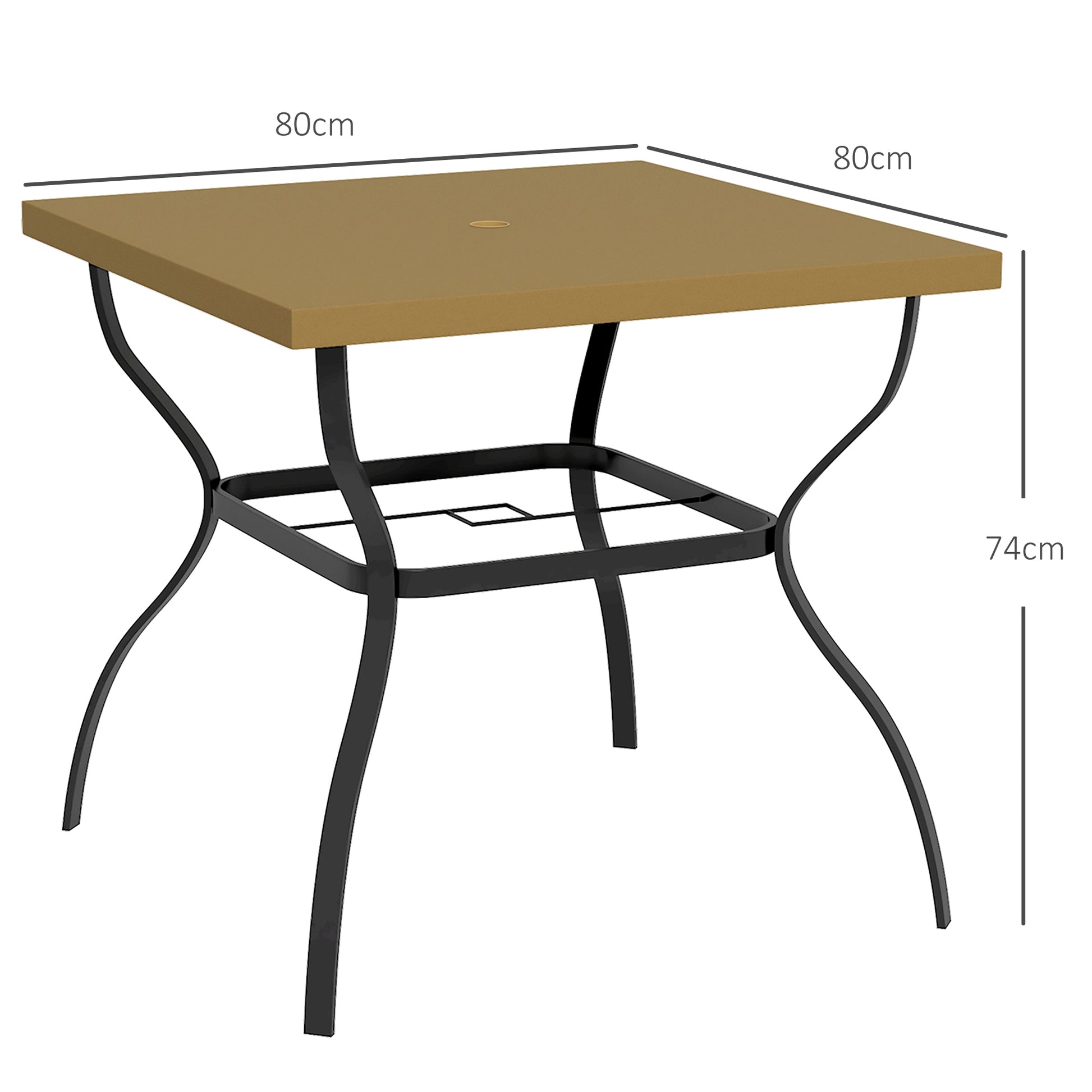 Ousunny Square Steel Garden Dining Table with Umbrella Hole for 4 People - Marble Effect Top in Black/Brown - ALL4U RETAILER LTD