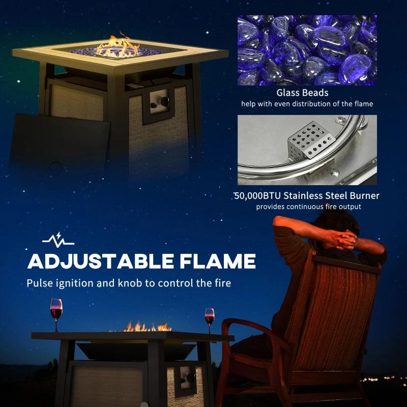 Outsunny 50,000 BTU Gas Fire Pit Table with Cover and Glass Beads - Brown Outdoor Propane Firepit - ALL4U RETAILER LTD