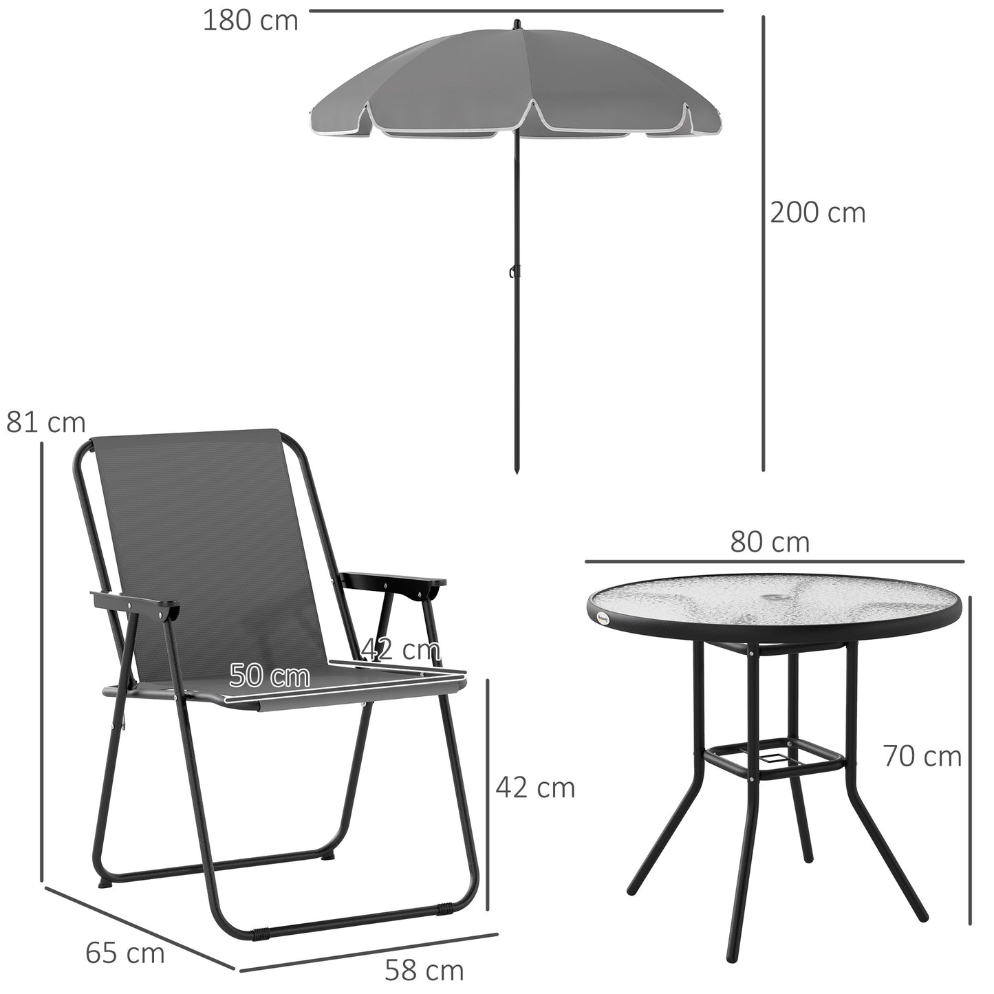 Outsunny 4 Seater Outdoor Garden Furniture Set With Parasol Round Glass Top Table And Folding Chairs For Patio Grey
