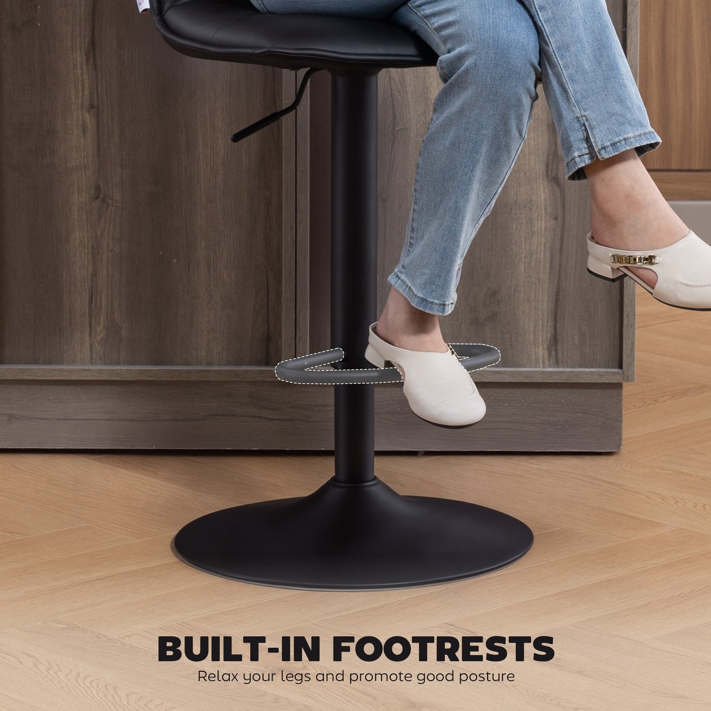 HOMCOM Set Of Two Modern Faux Leather Bar Stools With Gas Lift And 360 Degree Swivel, Adjustable Height 64-85 Cm, Black