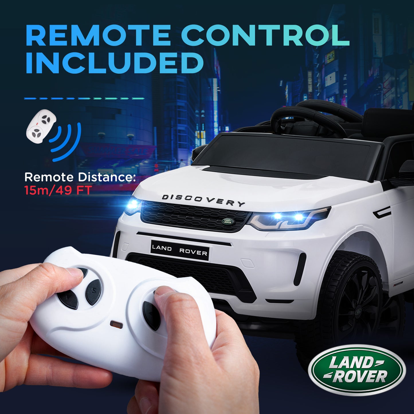 AIYAPLAY Licensed 12V Land Rover Discovery Sport Kids Electric Ride-On Car with Remote Control, Lights, Music, and Horn – Ideal for Ages 3-6, White