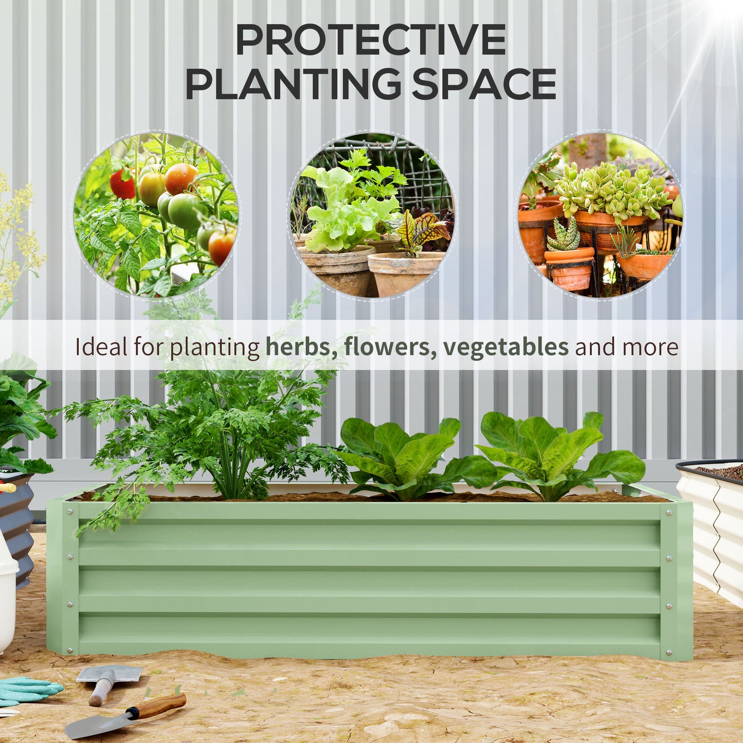 Outsunny Galvanised Raised Garden Bed For Herbs And Vegetables Outdoor Planter For Patio Balcony And Garden