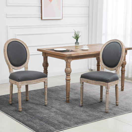 HOMCOM Elegant Grey French-Style Dining Chairs Set of 2 with Armless Design and Linen-Touch Upholstery - ALL4U RETAILER LTD