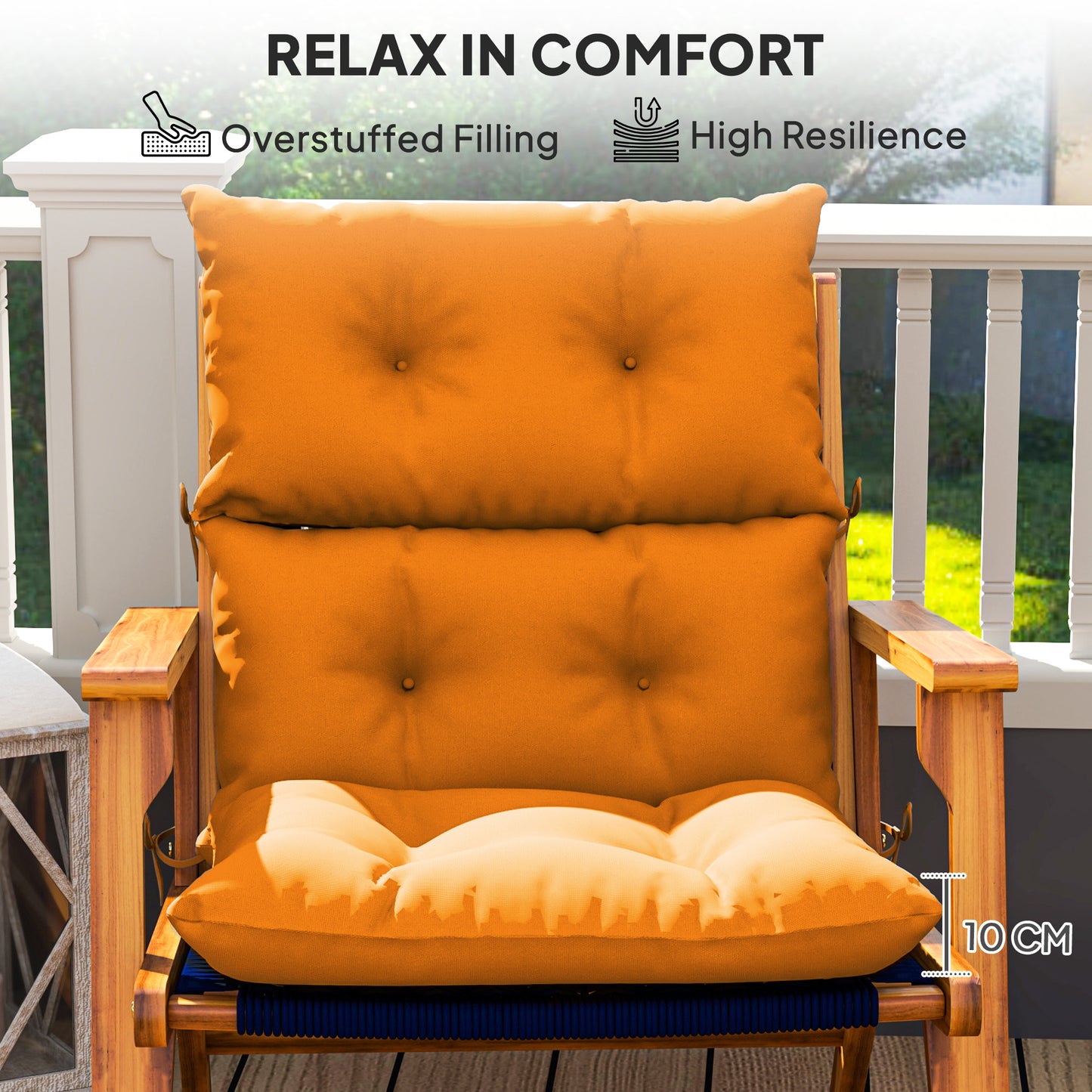 Outsunny Set Of 2 Rocking Chair Cushions Padded Seat Cushions With Tie Fastenings Orange For Garden Patio