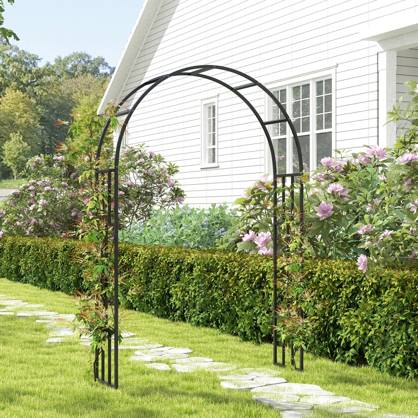 Outsunny Steel Garden Arch 2.2m High 1.5m Trellis For Climbing Roses Wisteria Vines Outdoor Wedding Arch Black