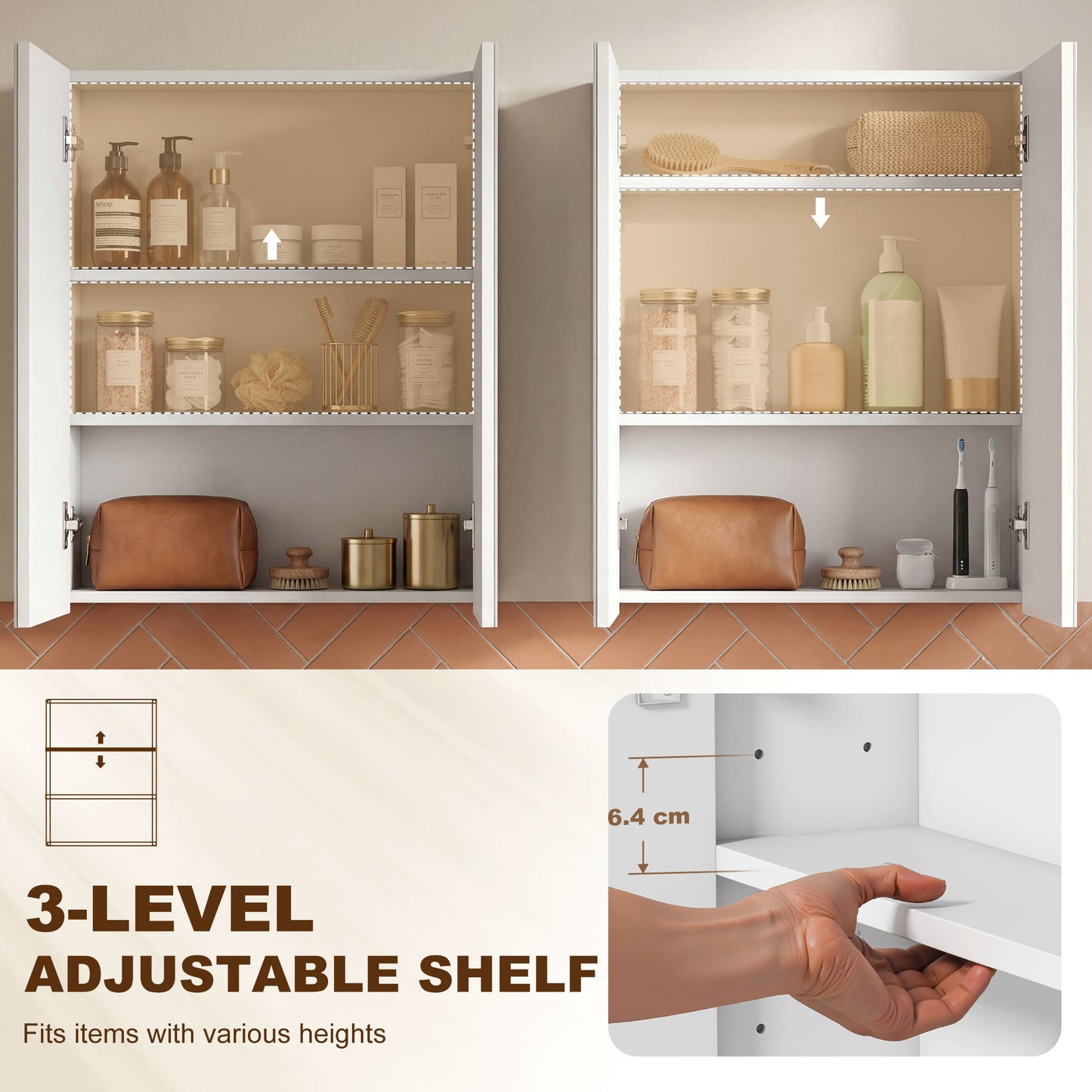 HOMCOM White Wall Mounted Bathroom Mirror Storage Cabinet With Door And Adjustable Shelf