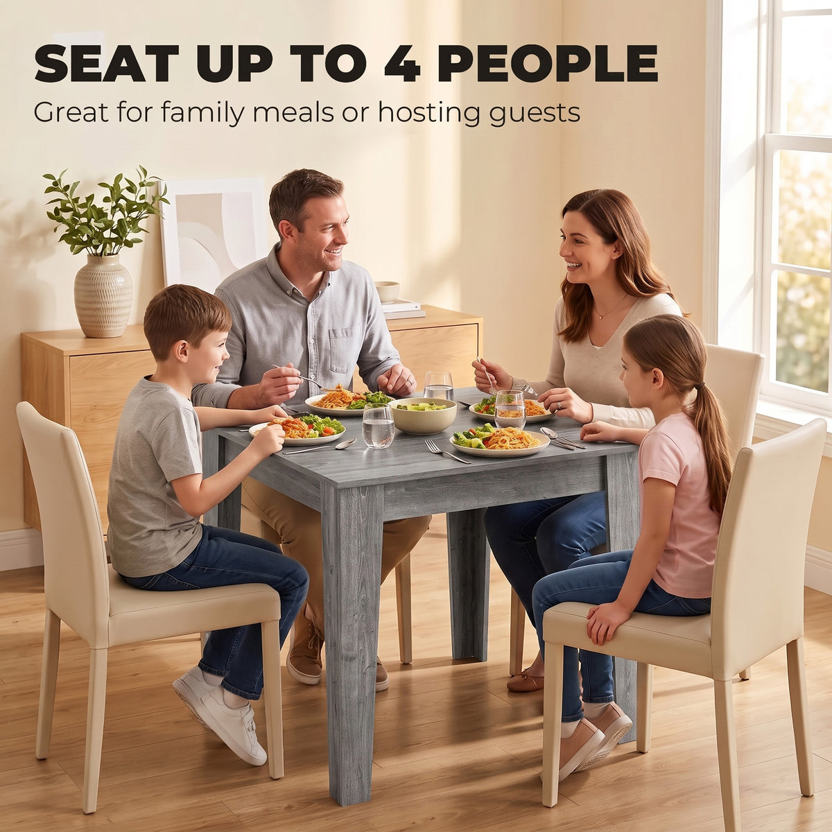 Homcom Square Dining Table For 4 Modern Grey Wood Effect Kitchen Table