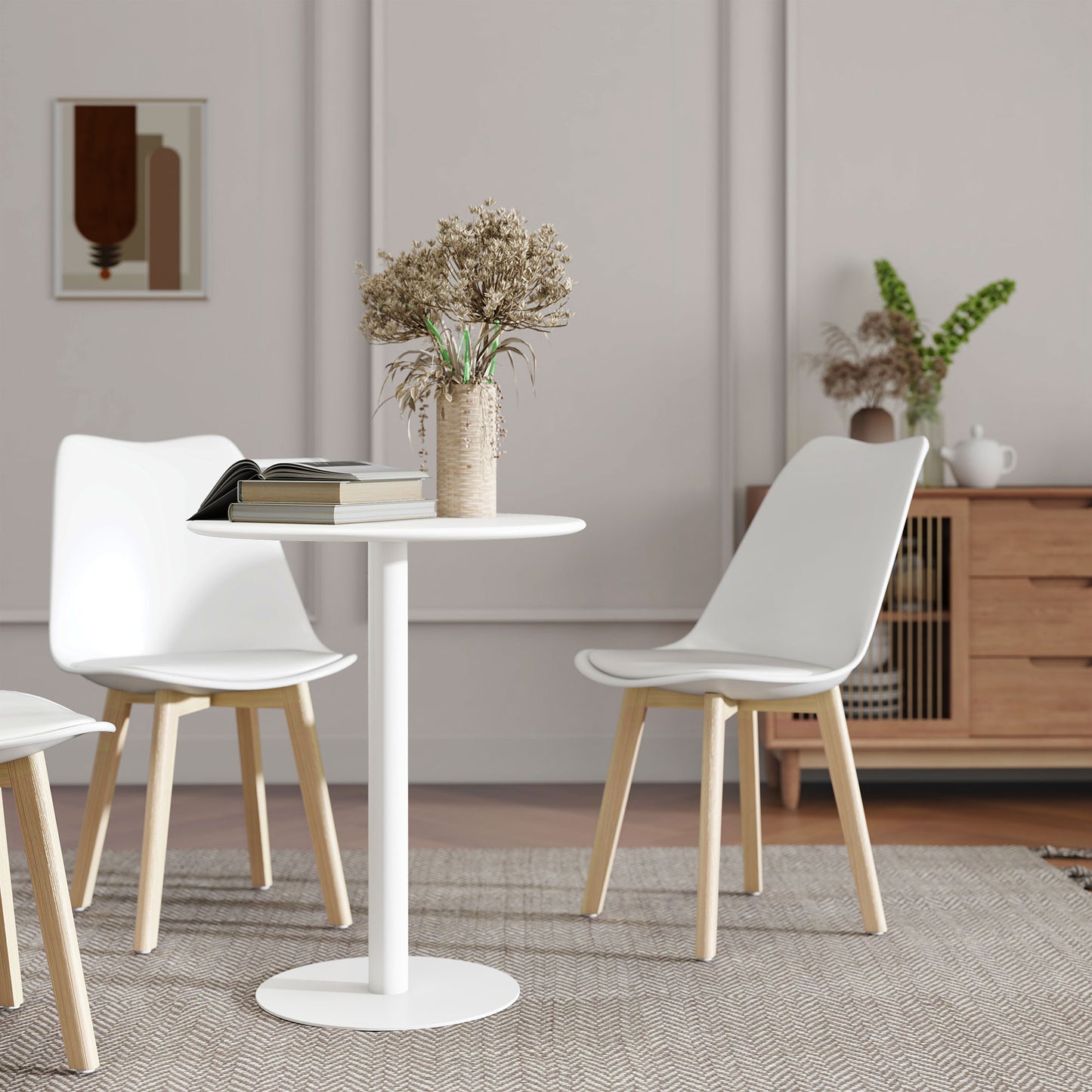HOMCOM Round Dining Table With Steel Base 60 cm Diameter 72 cm Height White For Kitchen Dining Room