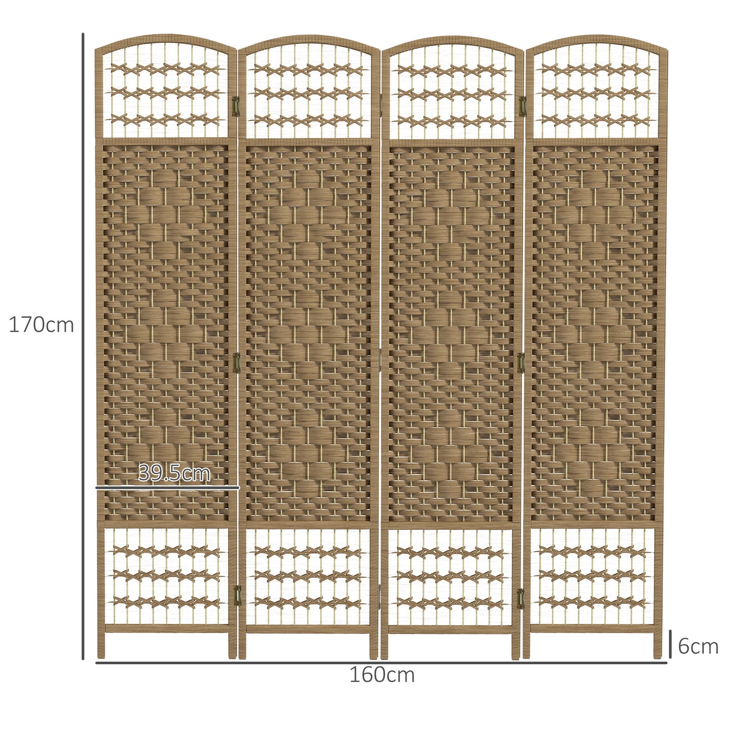 HOMCOM 4 Panel Folding Room Divider Privacy Screen Paravent Partition For Living Room And Bedroom Natural Wood Finish