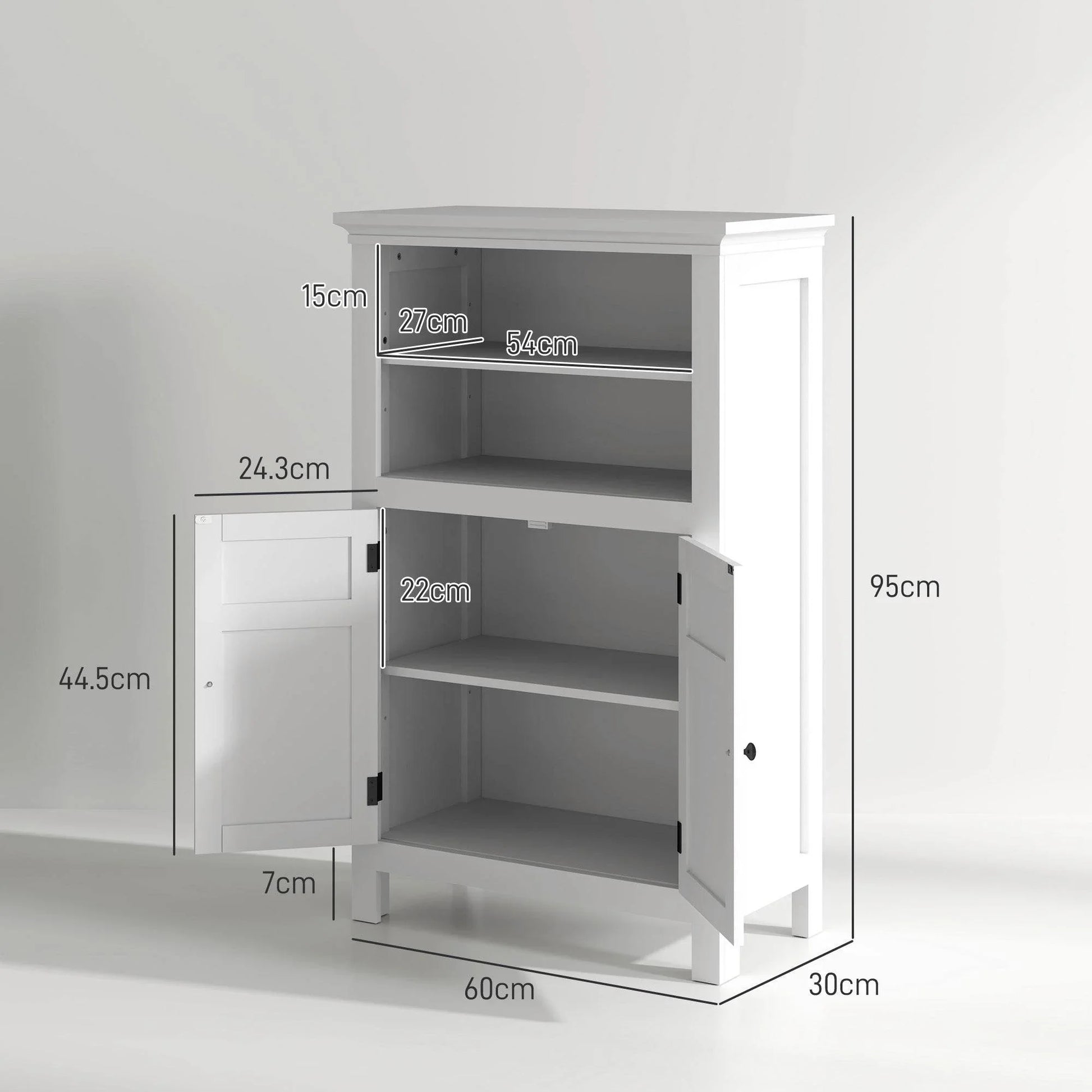 Compact White Bathroom Storage Cabinet with Adjustable Shelves - ALL4U RETAILER LTD