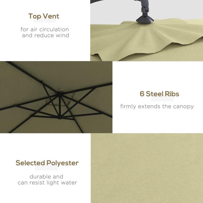 Outsunny 3x2m Rectangular Cantilever Parasol - Hanging Patio Umbrella with Cross Base, Crank Handle, and 6 Ribs - Outdoor Pool, Garden, Balcony Sun Shade - Beige Elegance - ALL4U RETAILER LTD