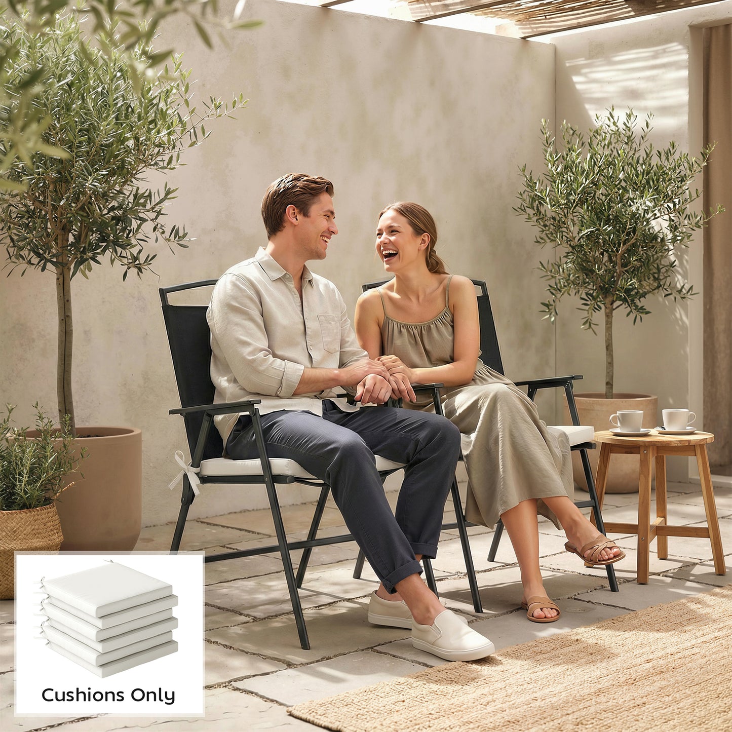 Outsunny Set Of 6 Outdoor Seat Cushions With Machine Washable Cover Water Repellent Cream White