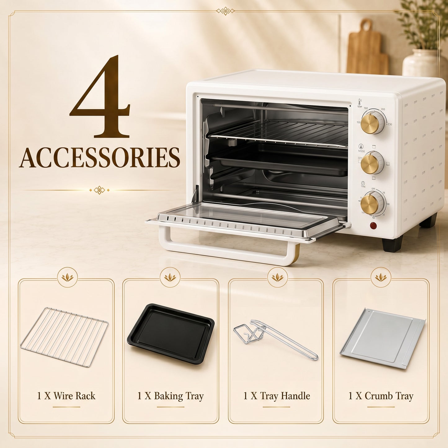 HOMCOM 21L Mini Countertop Oven With Removable Rack And Tray Adjustable Temperature 100 To 230 Celsius White