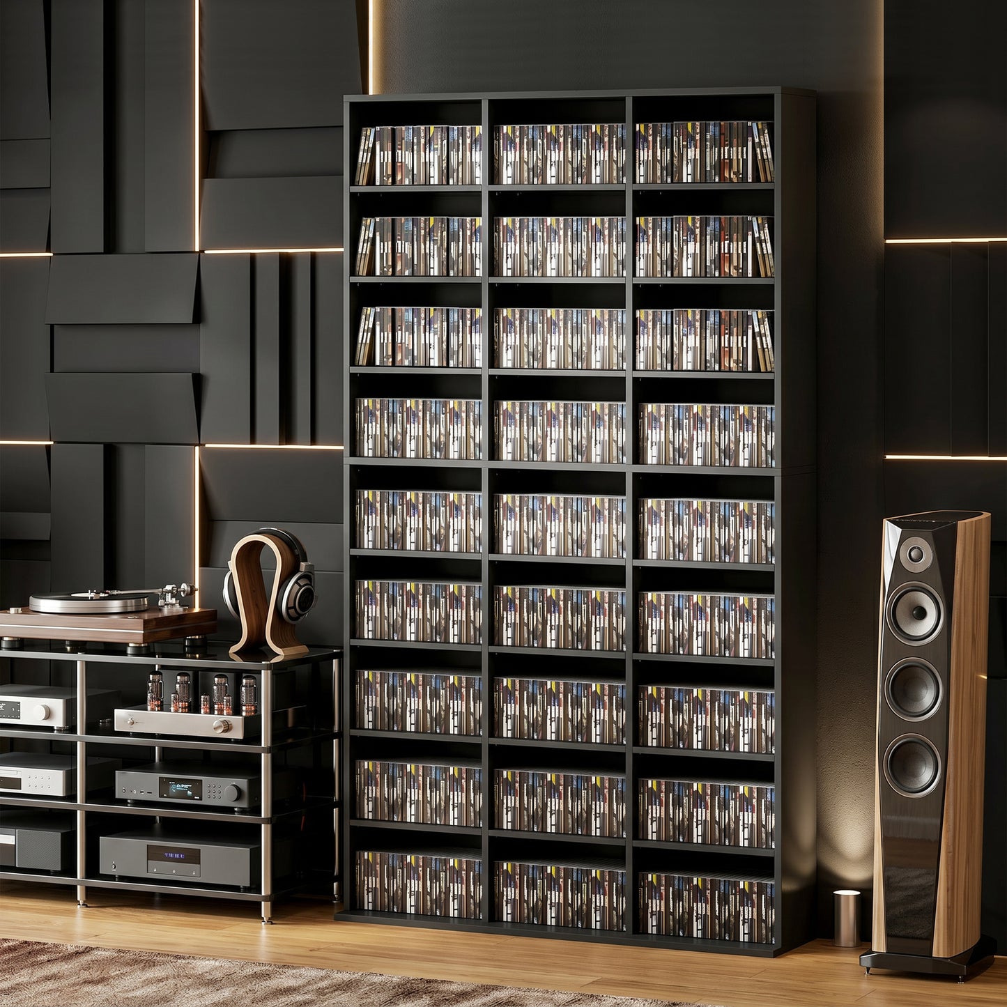 HOMCOM 835 CD and 640 Blu Ray Storage Unit with 27 Compartments and 21 Adjustable Shelves Black Finish