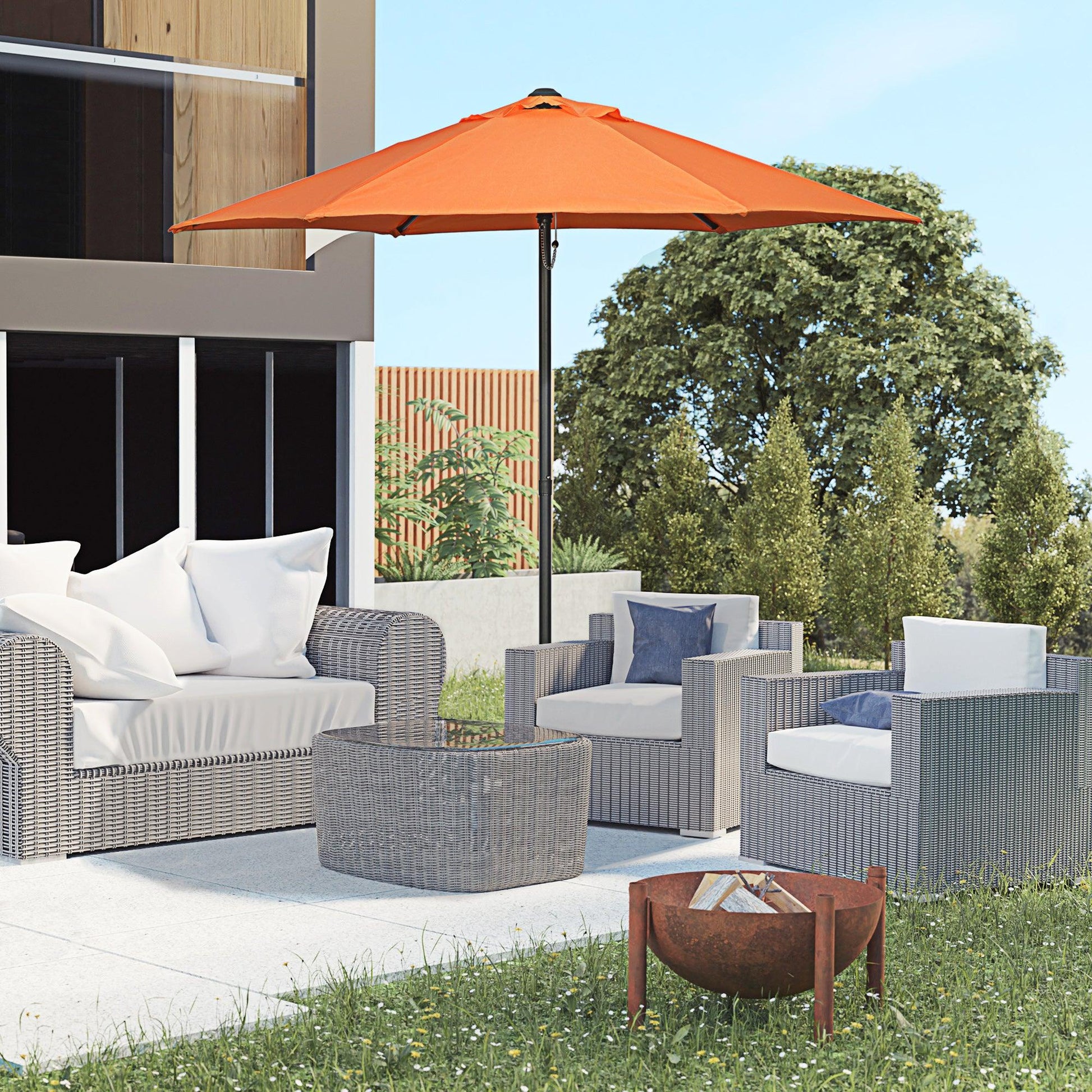 Outsunny 2m Parasol Patio Umbrella, Outdoor Sun Shade with 6 Ribs Orange - ALL4U RETAILER LTD