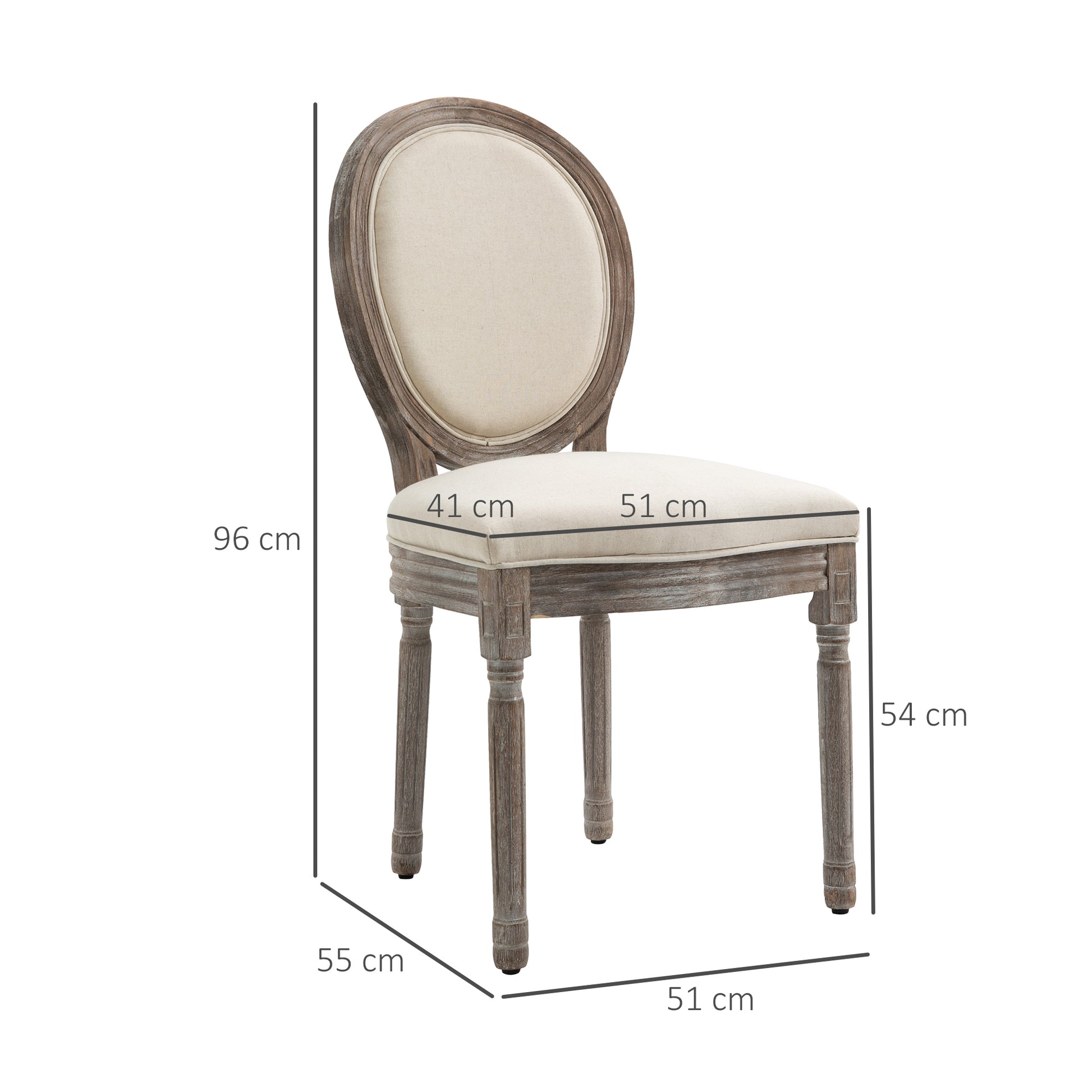 HOMCOM Elegant French-Style Dining Chairs Set of 2 with Padded Seats and Curved Back, Cream White - ALL4U RETAILER LTD