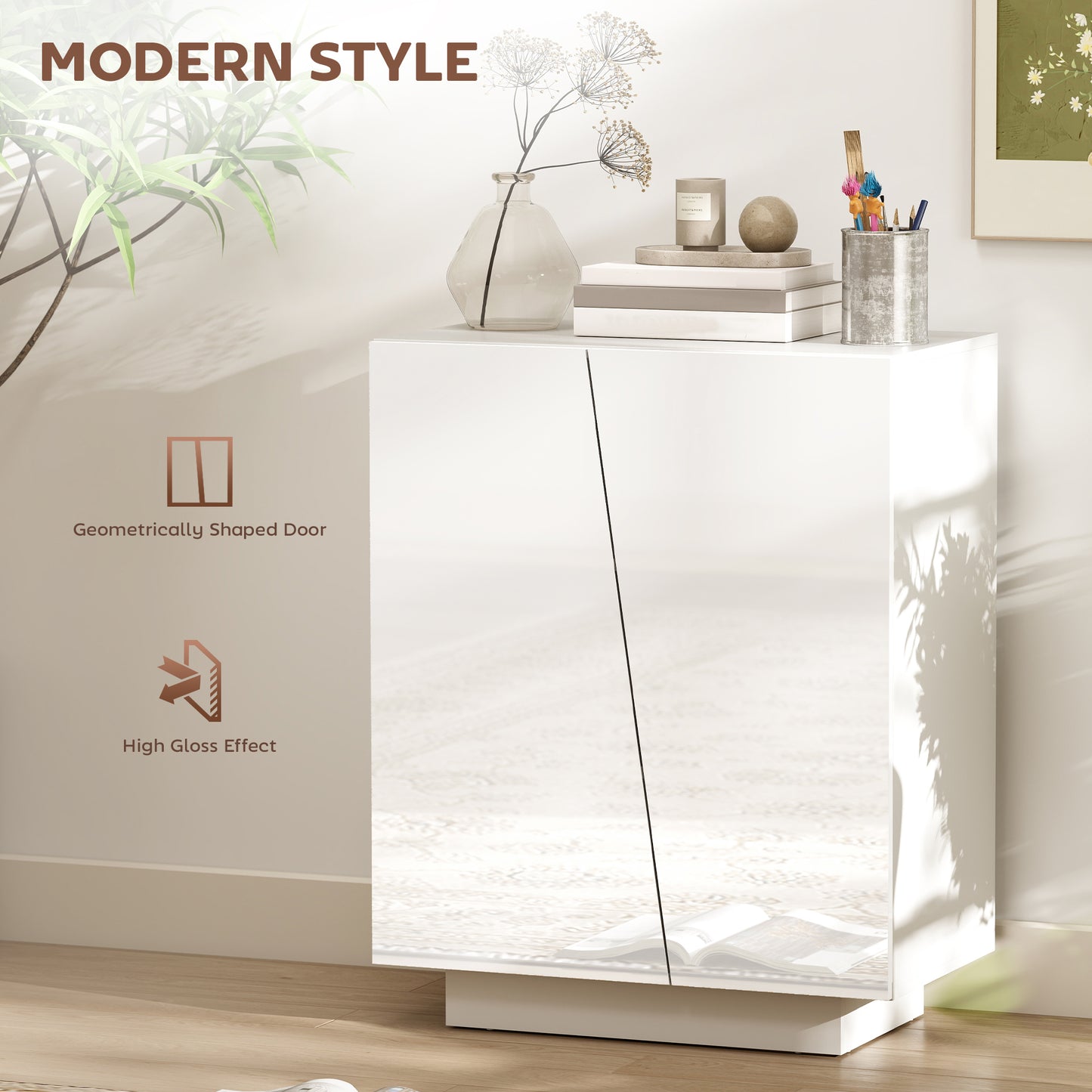 HOMCOM High Gloss Storage Cabinet Freestanding Cupboard With Adjustable Shelves For Living Room Bedroom Hallway White