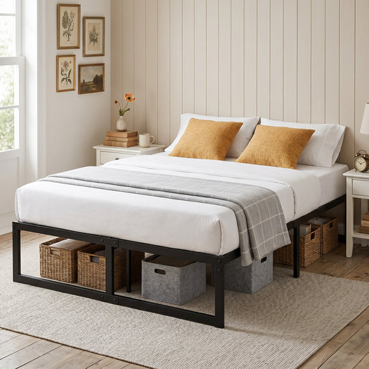 HOMCOM 4Ft Small Double Bed Frame With Underbed Storage And Steel Slat Support 32.5 Cm Height Noise Free Black
