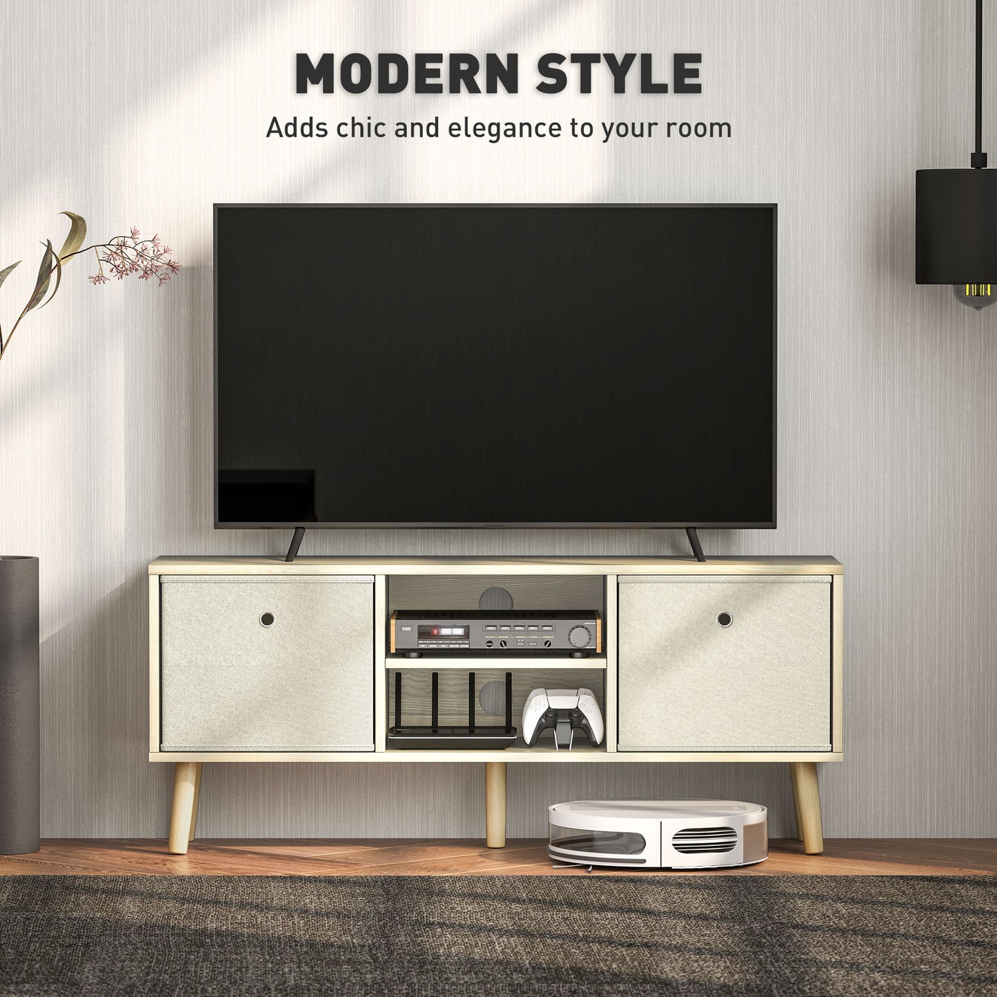 HOMCOM TV Cabinet Stand for TVs Up To 50 Inches with Foldable Drawers Natural Finish Living Room Entertainment Center