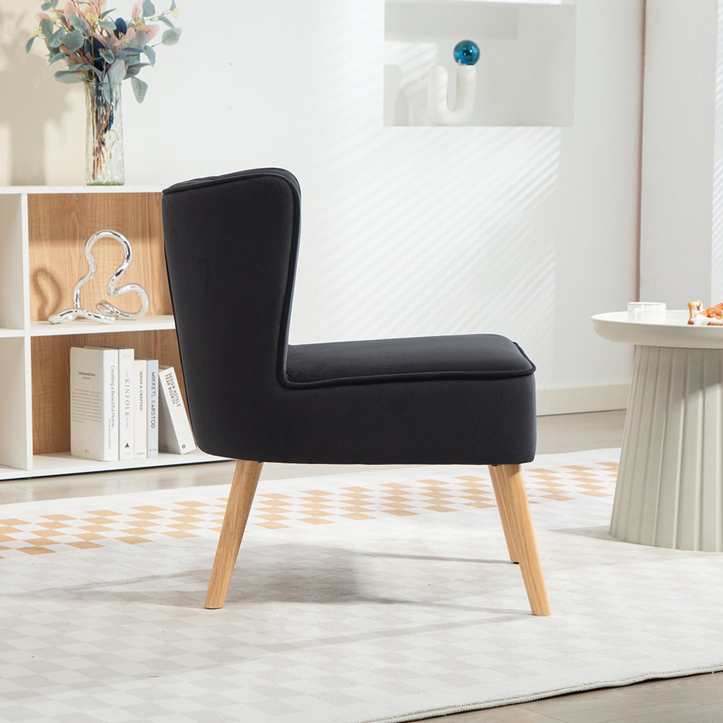 HOMCOM Modern Velvet Upholstery Accent Chair Armless Tub Chair With Rubber Wood Legs Thick Padding Black