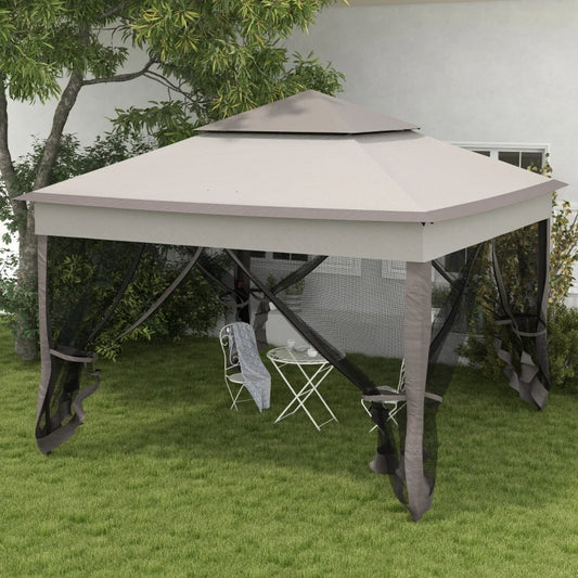 Outsunny Deluxe Metal Gazebo with Curtains - 3.25 x 3.25m, Brown and Grey - Stylish Outdoor Shelter for Any Occasion