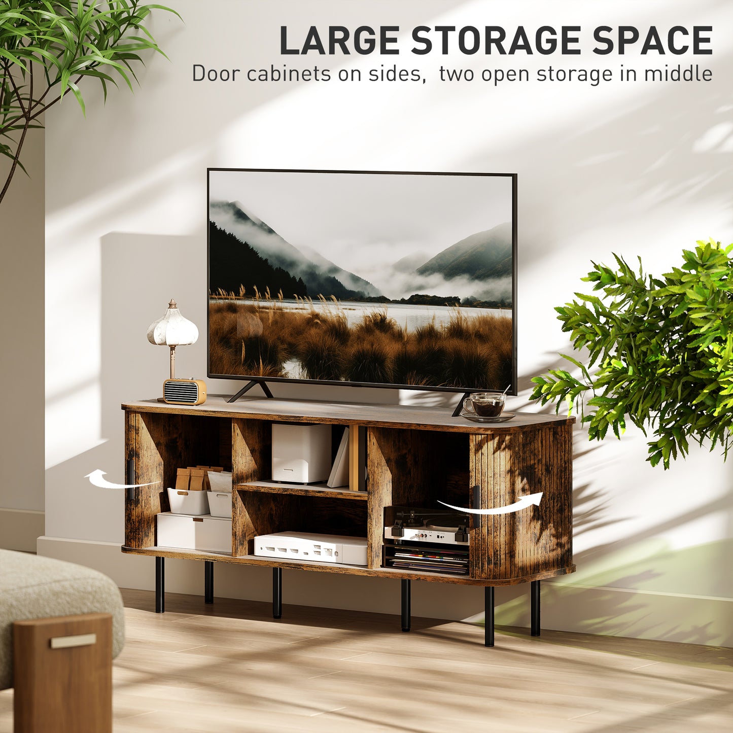 HOMCOM Rustic Brown TV Stand Cabinet For TVs Up To 55 Inches With Storage Shelves And Cupboard For Living Room