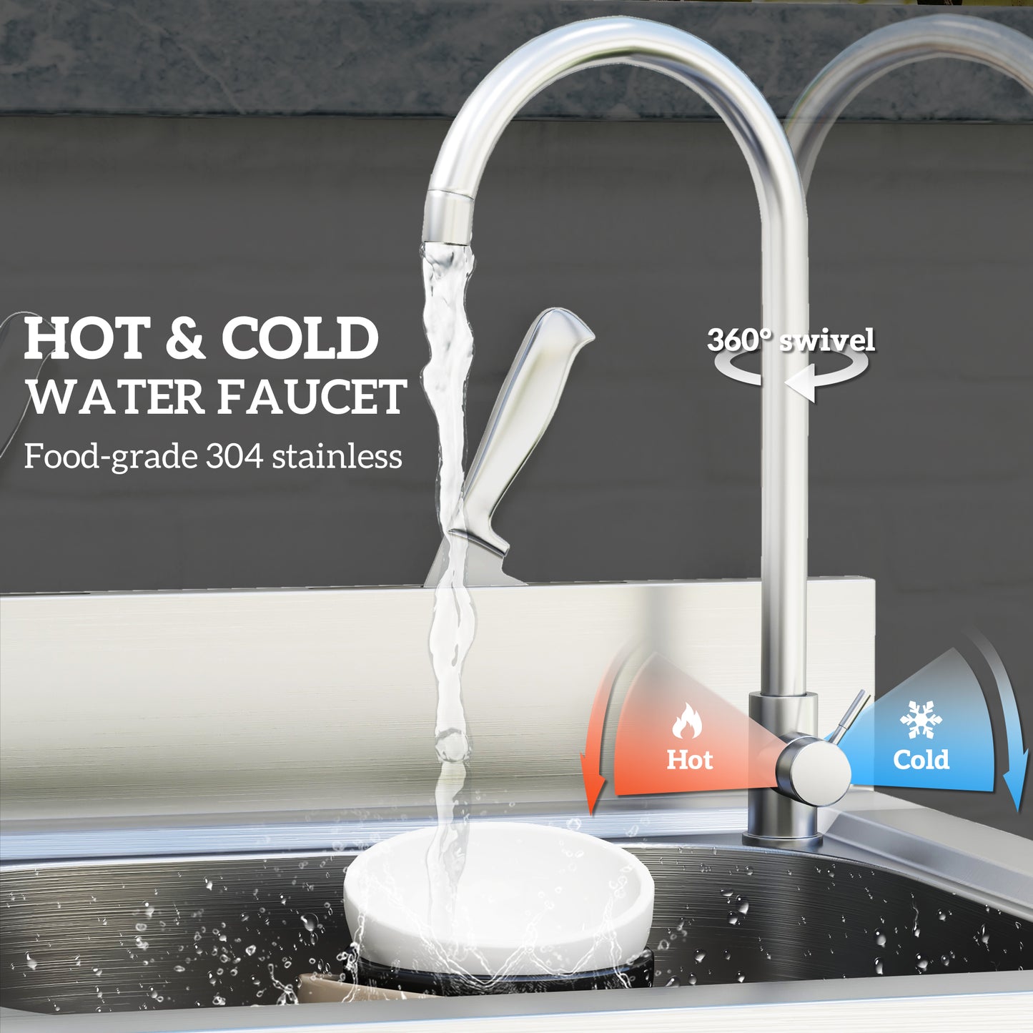 HOMCOM Outdoor Stainless Steel Utility Sink With Free Standing Single Bowl And Storage Shelf Hot And Cold Water