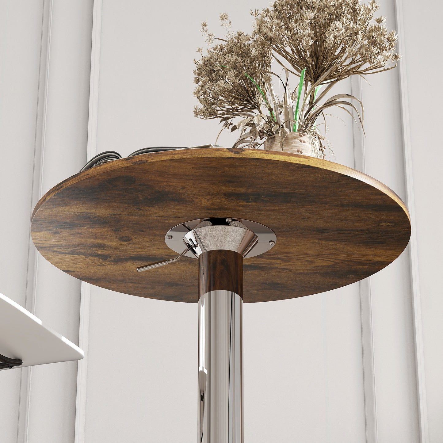HOMCOM Round Bar Table With 360 Degree Swivel And Adjustable Height For Kitchen Cafe Rustic Brown