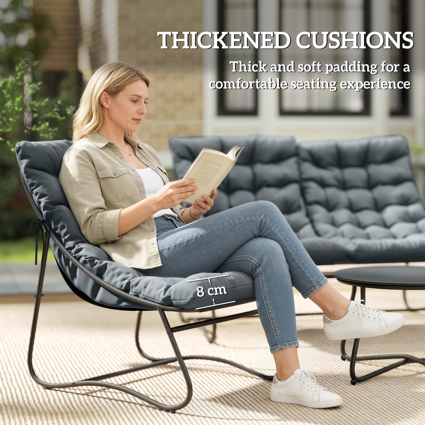 Outsunny Four Piece Curved Seat Garden Sofa Set With Table Outdoor Grey And Black
