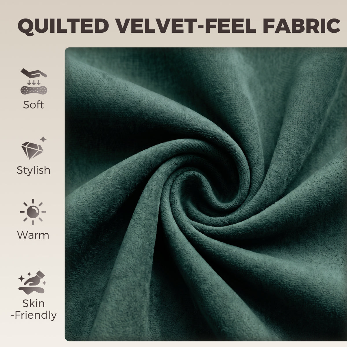 Dark green quilted velvet-feel fabric swatch for bar stool upholstery