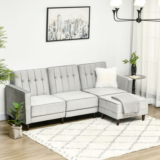 HOMCOM Luxurious Light Grey L-Shaped Sofa Bed with Ottoman and Adjustable Backrest - ALL4U RETAILER LTD