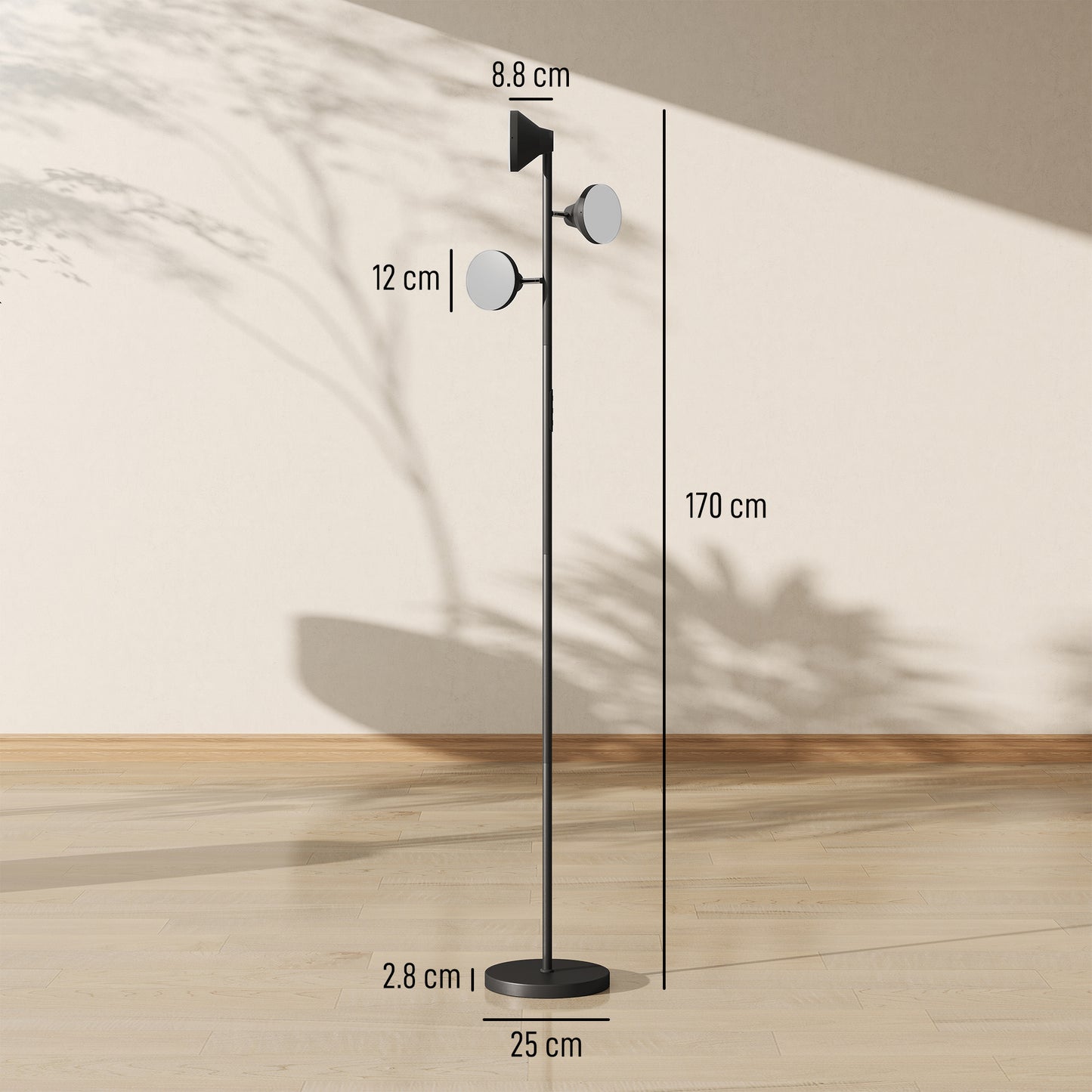 HOMCOM Three Lamp Floor Lamp With RGB Colors And Tunable White 2700K To 6000K Nine Scene Modes Timer Black