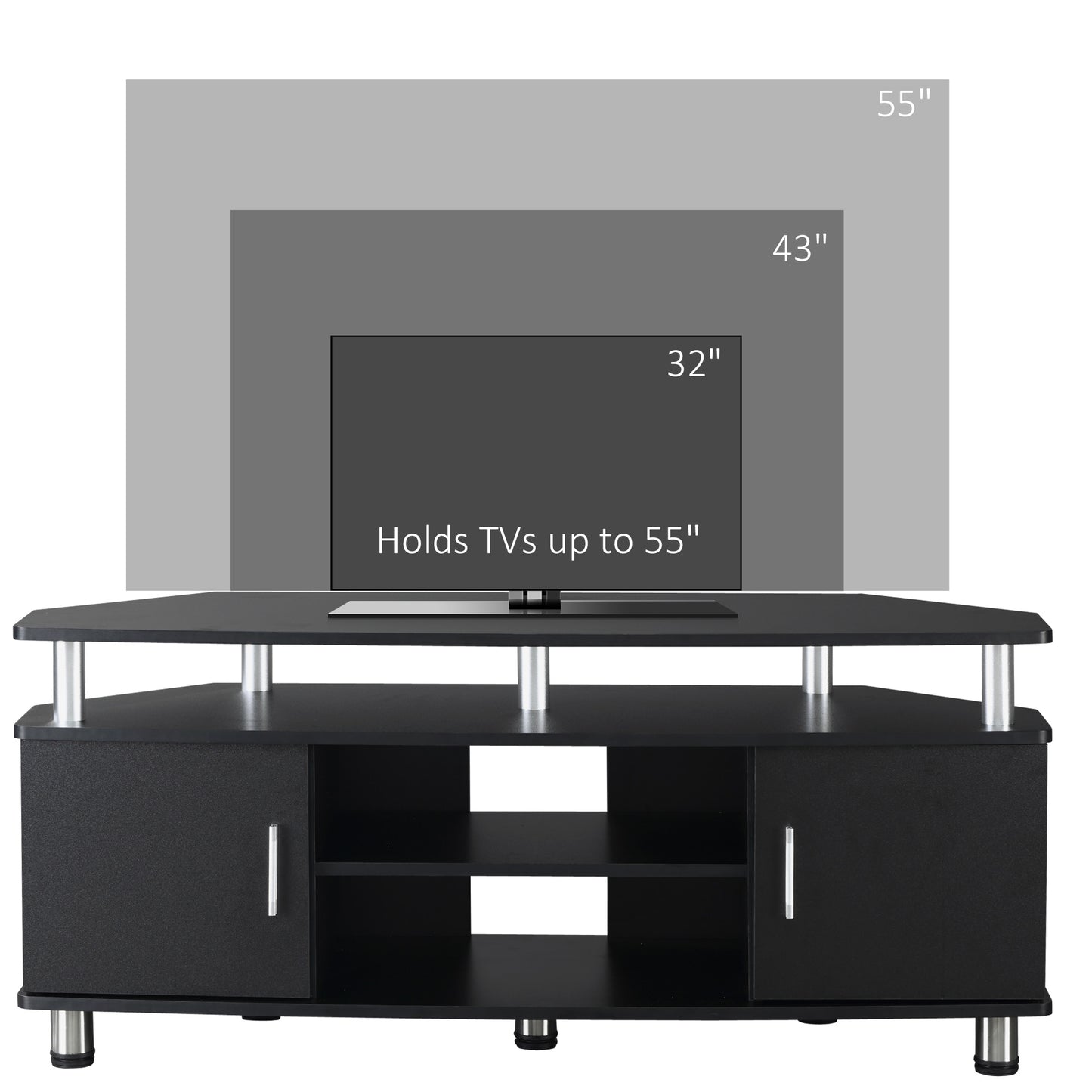 HOMCOM TV Unit Cabinet For TVs Up To 55 Inches With 120 Cm Top Shelf And Two Storage Cupboards For Living Room Black