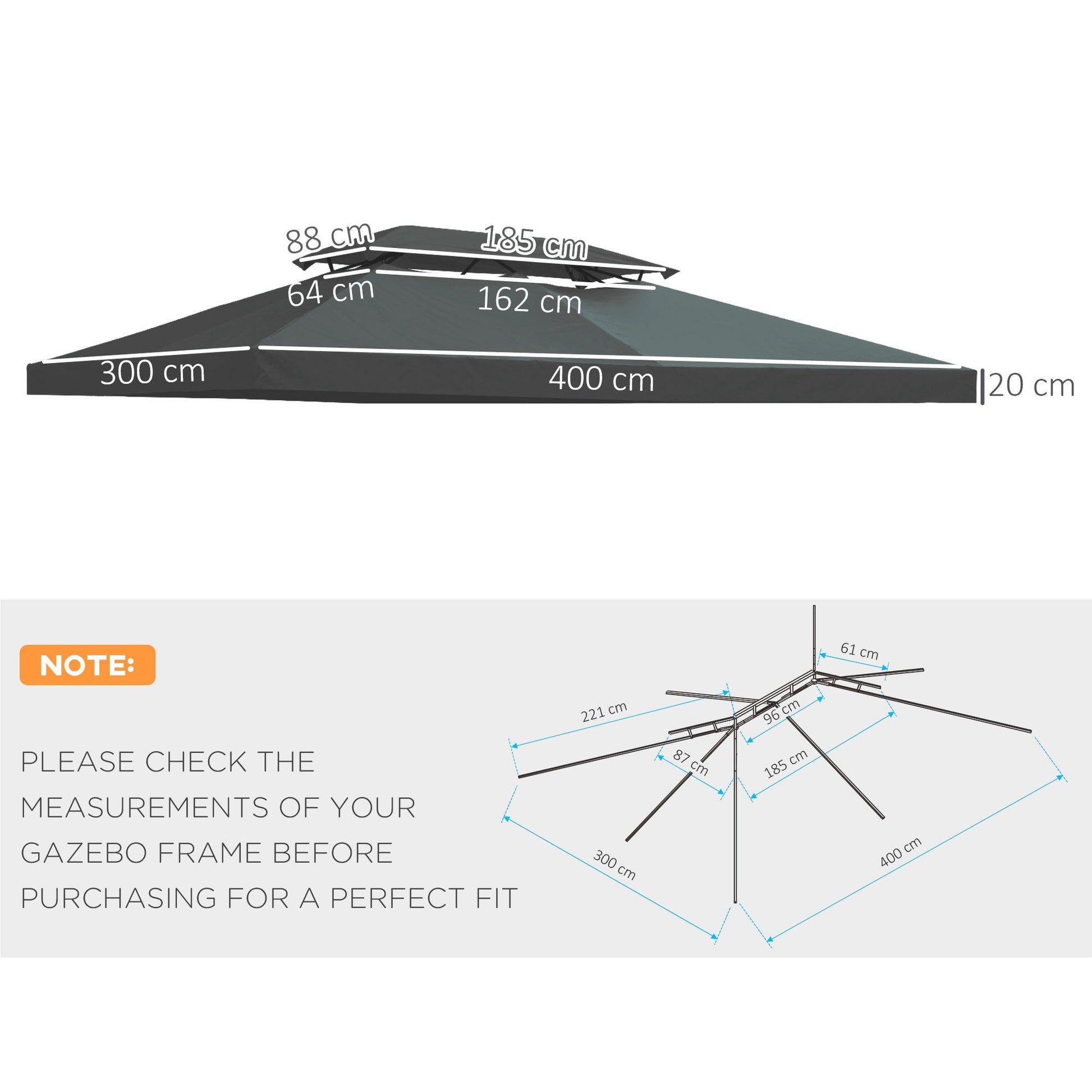 Outsunny 3x4m Gazebo Replacement Roof Canopy - Deep Grey - ALL4U RETAILER LTD