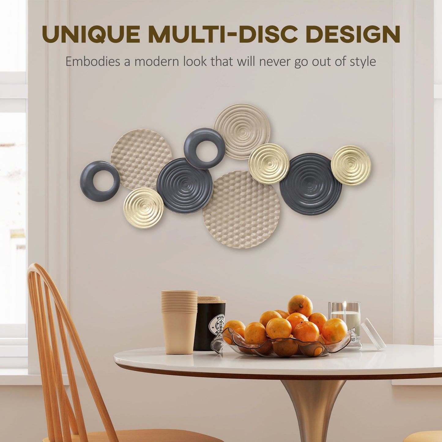 HOMCOM Metal Wall Art Modern Hanging Wall Decor With Multi Disc Design For Living Room Bedroom Dining Room