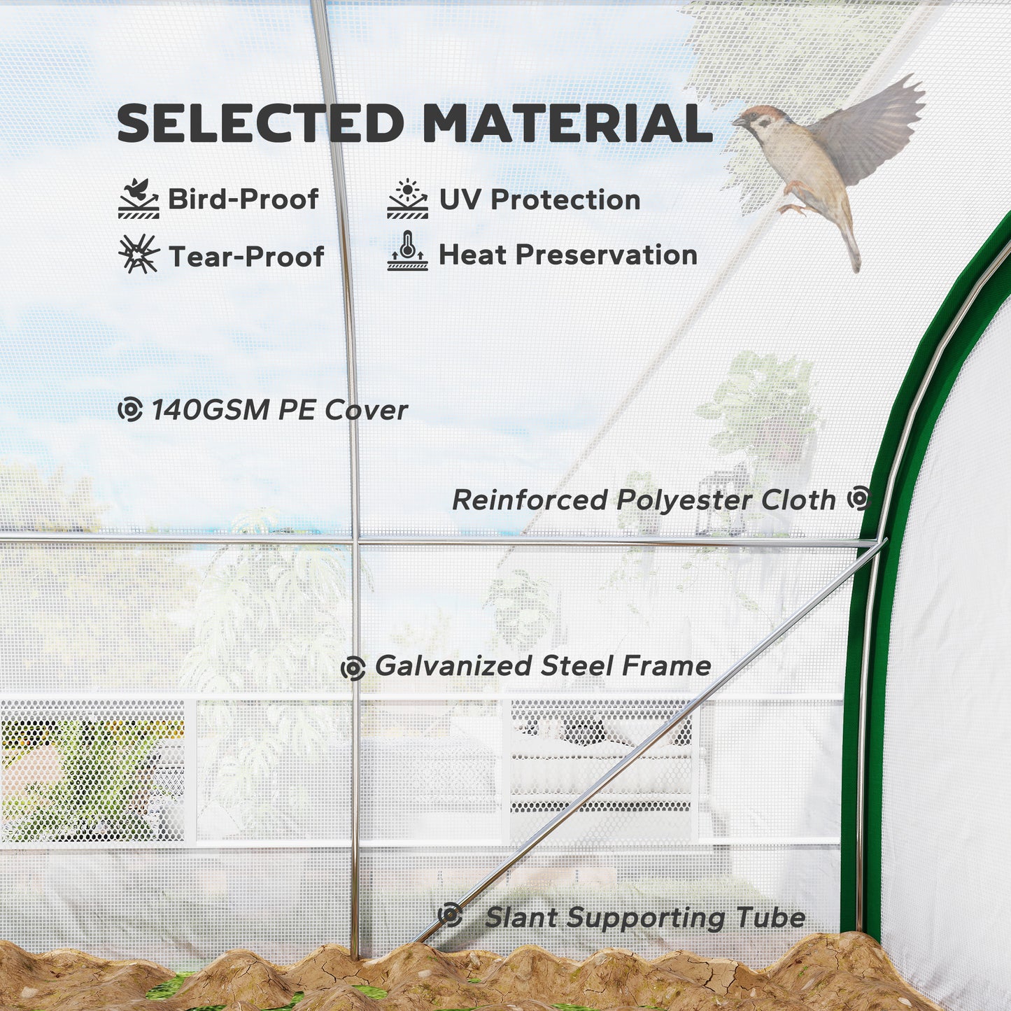 Outsunny Walk In Polytunnel Greenhouse 6 x 3 m With Zipped Doors 8 Mesh Windows PE Cover White