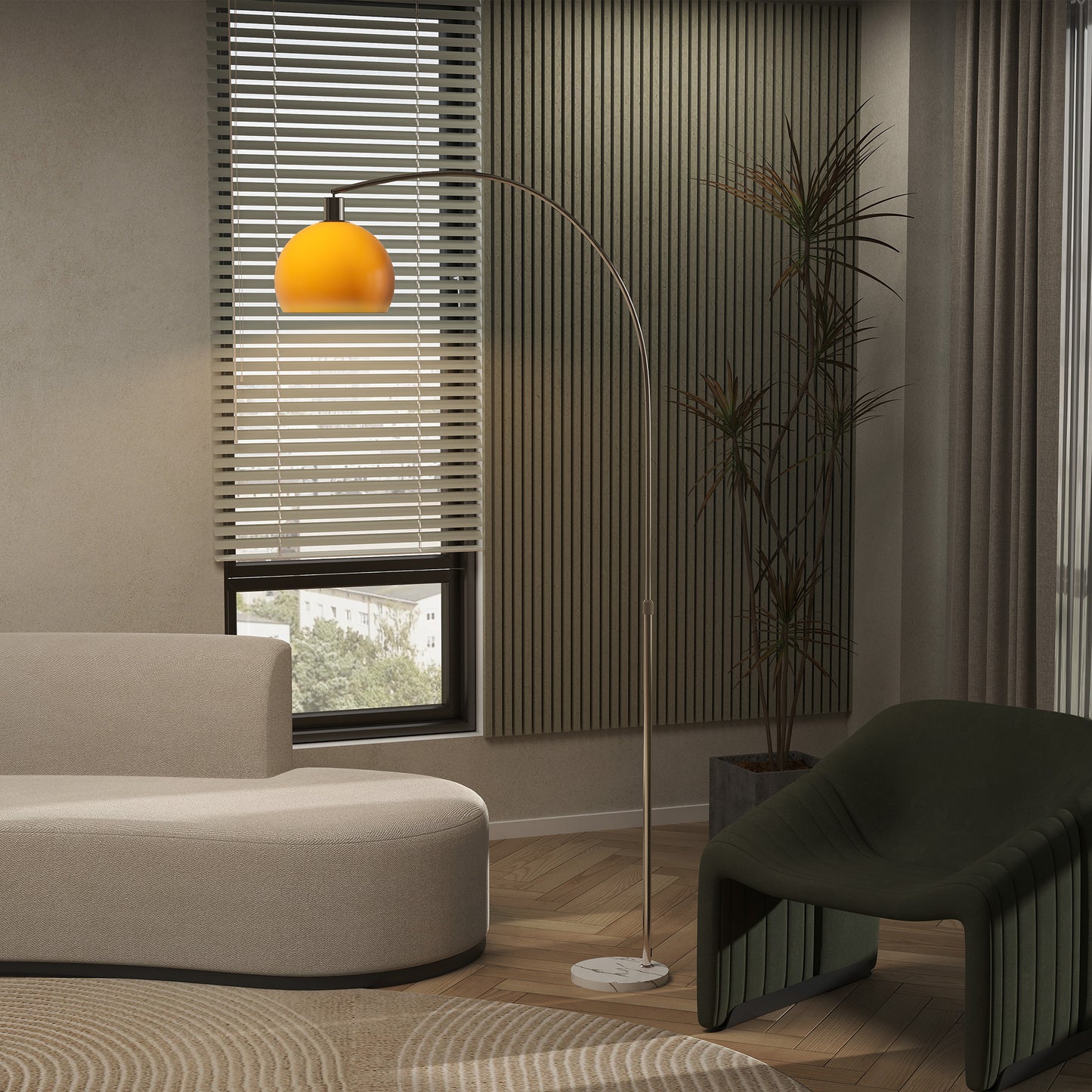 HOMCOM Floor Lamp For Living Room Modern Standing Lamp With Shade And Foot Switch Orange Marble Base Nickel Finish