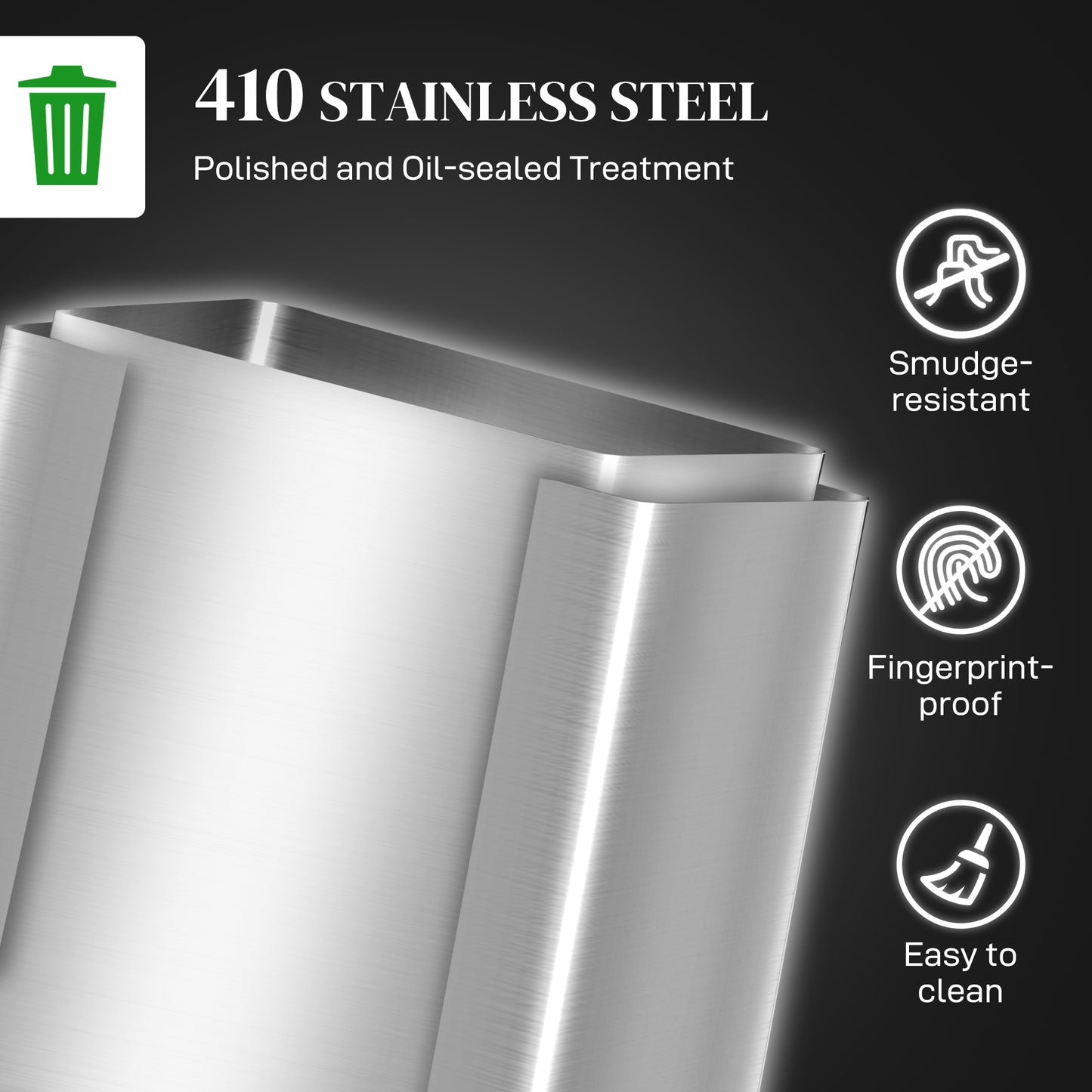 Homcom 30L Dual Compartment Stainless Steel Bin With Deodoriser Holders Silver Tone