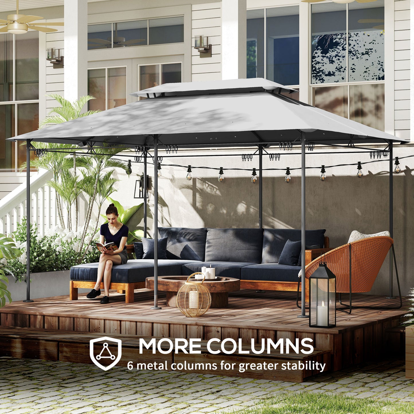 Outsunny 3x4m Metal Frame Gazebo With Two Tier Roof In Dark Grey For Outdoor Parties And Relaxation