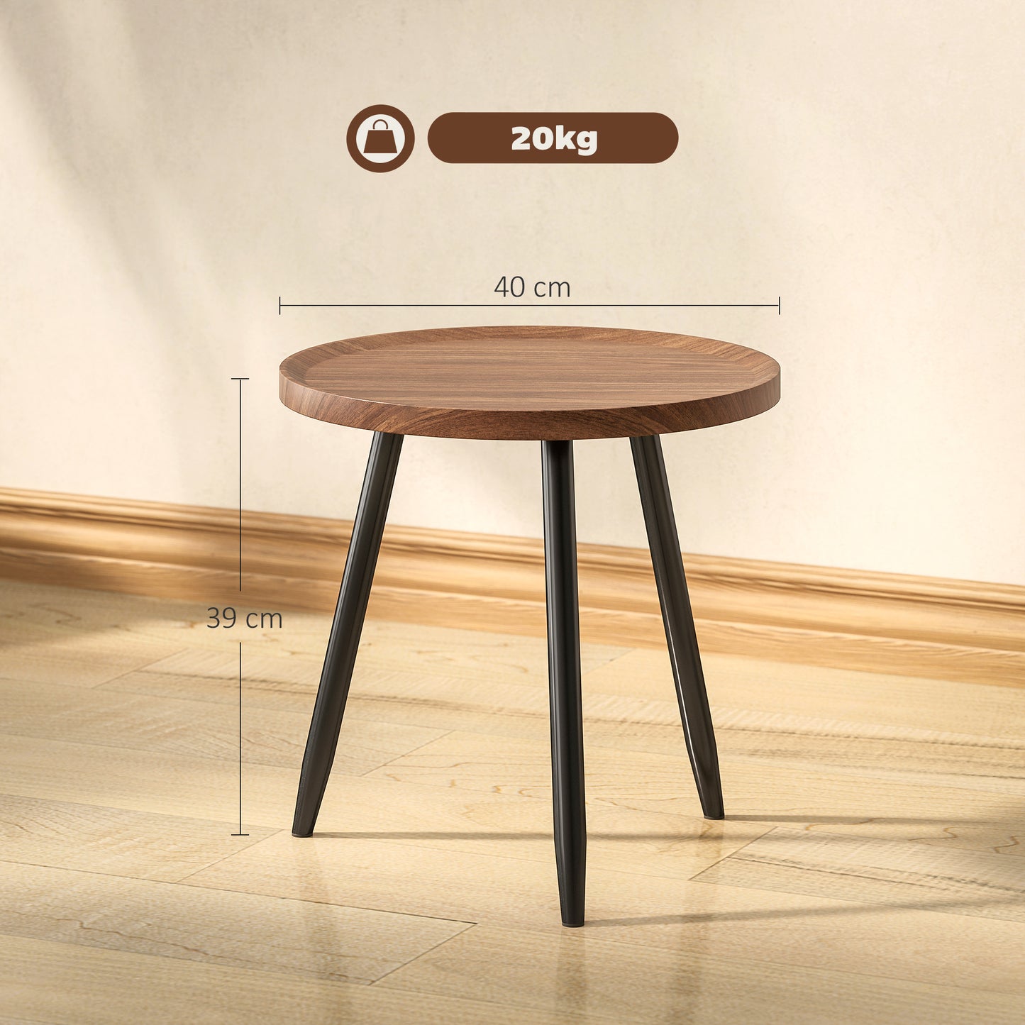 HOMCOM Modern Round Coffee Table With Steel Frame For Small Space Living Room And Bedroom Walnut Wood Effect
